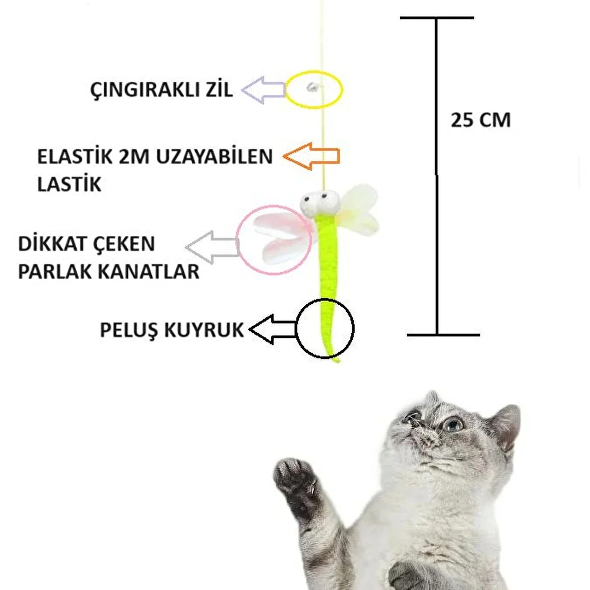 Kendinden Yapışkanlı Çıngıraklı Elastik Yusufçuk Kedi Oltası